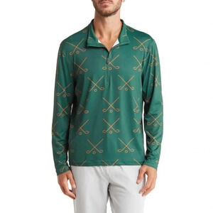 SOSIK Men's Green Sticks Print Half Zip Pullover Sweatshirt Size 2XL